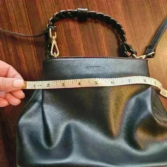 Carpisa Black Faux Leather Satchel Gold Hardware Detachable Cross-body Strap - Picture 13 of 16